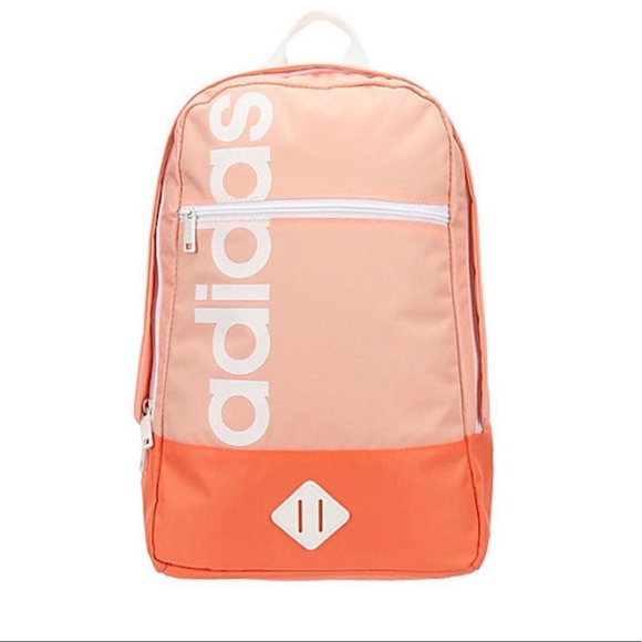 Adidas Orange Front White Logo Detail Adjustable Strap Zip Up Closure Backpack